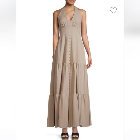 NWT Elie Tahari Open-Back Halter Back Tiered Maxi Dress